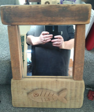Old Rustic Fish Mirror Wood - Bathroom Art made by "The G Fish - Cornwall 04"