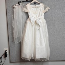Vintage Corrine Girls White Gown Metal Tiara Layered Veil 8yrs Communion Baptism