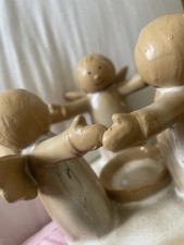 Tea Light Candle Holder.  Clay Model Of Three Angels Touching Hands.  10cm Tall.