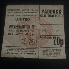 Man Utd Ticket Stub V Wolves Fa Cup Quarter Final 1976 Good Condition