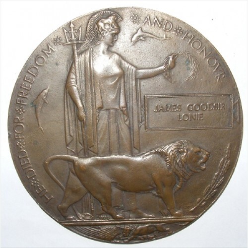 Ww1 death plaque penny - penny, james