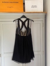 LIPSY LBD Black Smock Dress Size 8 Boho Chic Coquette Prom Beaded Cute Diva Glam