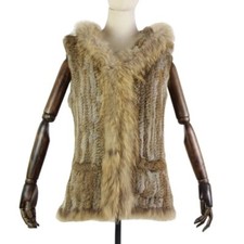 Fur New Natural Fur Vest Rabbit Fur Knitted Gilet with Fur Hooded Coat Jackets