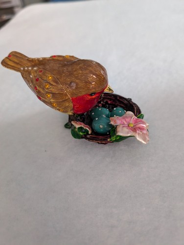 Enamelled robin trinket box - enamelled,