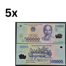 5xVietnamese Dong 500K Polymer Banknote Vietnam 500000 VND Uncirculated UNC