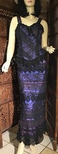 Vintage 1980's Lorrie Kabala Black Lace Corset & Skirt with Blue/Fuschia Lining