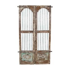 Antique Verdigris Green Indian Teak Jali Door Pair – 19th Century Garden Gate