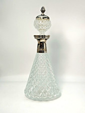 Vintage Decanter Crystal Cut Glass Diamond Silver Plated Collar and Stopper