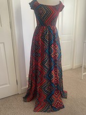 ROMAN MAXI DRESS SHIRRED GEO FLORAL Splits Fit Sz8 New