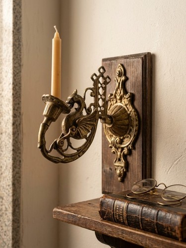 Antique brass piano candle - antique,