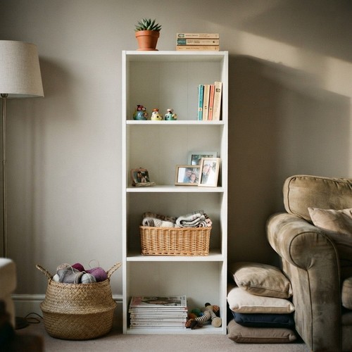 Tier white wooden bookcase - 4-tier,