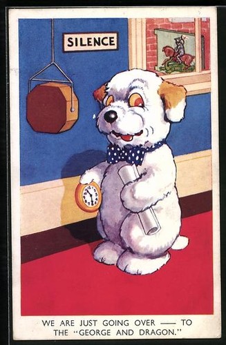 Postcard dog with an - of,