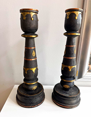 Pair wooden hand - turned, india