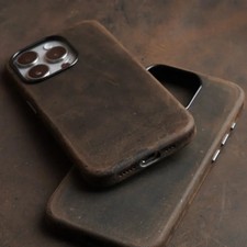 Italian Crazy Horse Genuine Leather Case for iPhone 17 16 15 Pro Max