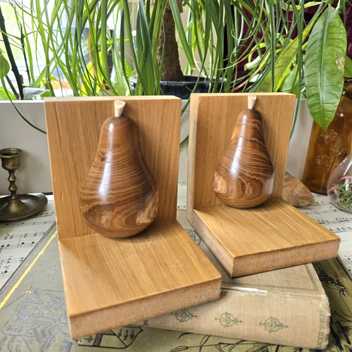 Vintage wooden bookends pears - vintage,