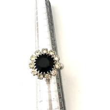 Vintage Sarah Coventry Dress Ring Black Clear Glass Prong Set UK Size K Preloved