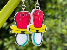 RETRO sweetie dummy EARRINGS  kawaii Euro disco miami  acrylic both sides silver