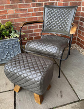 Grey Quilted Leather Chair - Vintage Retro Modern Designer Feature Accent