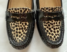 Women’s Lisa Kay Loafers Flats Shoes 36/UK4 Black Patent Leather/ Animal Print