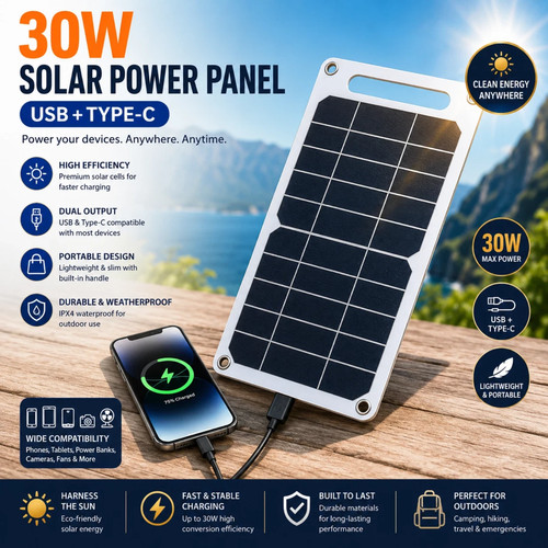30w portable solar panel usb - 30w,