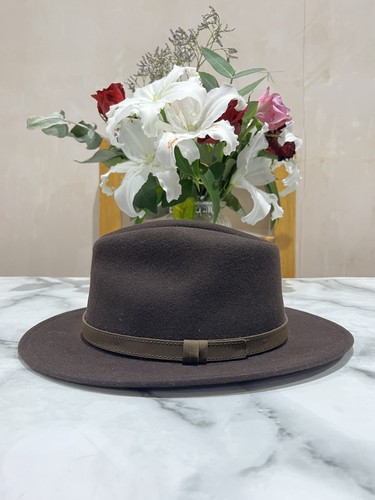 Wool fedora hat with - fedora, leather