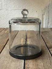 Handmade Glass Display Cloche Bell Dome with Knob & Black Wooden Base