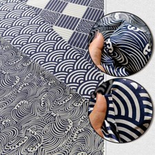 100x150cm Japanese Sea Wave Fabric Cotton&linen Metalic Gold Kimono Material DIY