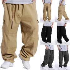 Mens Trousers Army Combat Loose Baggy Casual Cotton Cargo Pants Outdoor Work New