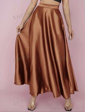 Satin Metallic Copper Flared Skirt