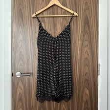 Topshop Black & White PolkaDot Satin Lace Hem Tie Back Cami Playsuit UK 12