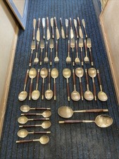 Vintage Brass And Hardwood Canteen Of Cutlery 44 Pieces