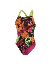 Speedo Placement Powerback Swimsuit - Pink/ Lime/ Salso/ Black Size 14