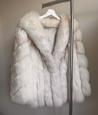 Beautiful Real Artic Fox Fur Coat Oversized White Brown Thick Pelt With Collar