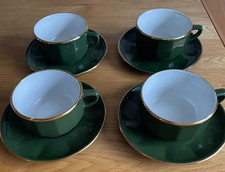 4 Apilco “Green & Gold” Large Coffee Cups & Saucers