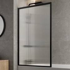 Square Framed Fluted Bath Shower Screen 800mm - 6mm Glass Thickness Black