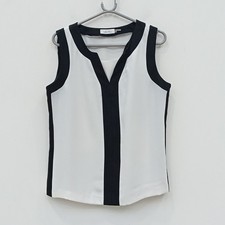 Calvin Klein Top Size L Womens Black White Sleeveless V-Neck FLT13-FPL