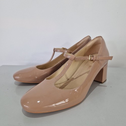 Clarks nude patent bar heels - nude,