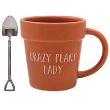 Terracotta Pot Shaped Mugs with Spade Spoon Gardener Cup 325ml Novelty Gift Idea