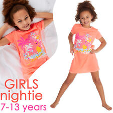 Kids Girls Nightie 7-8 9-10 11-12 13 Years Short Sleeve Nightshirt Tropical Neon