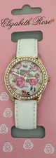 Elizabeth Rose Floral Classic White Faux Leathe Strap Ladies Quartz Watch