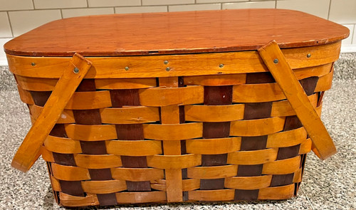 Vintage woven picnic basket - woven,