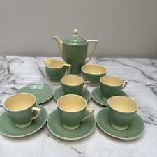 Minton, Art Deco, Solano Ware, x5 Green & Cream Coffee Set. (B26)