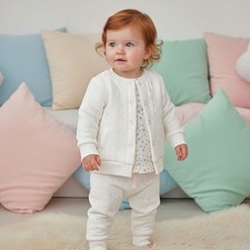 Baby Girl 3 Pce Outfit Set Pram Suit Jacket Trouser Top Pure & Soft 13538