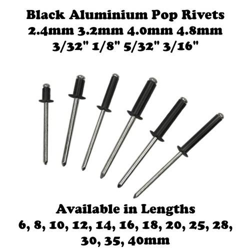 Black aluminium pop rivets - black,