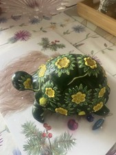 Floral parade Ceramic Green Tortoise With Yellow Flowers By Tina Wagstaff