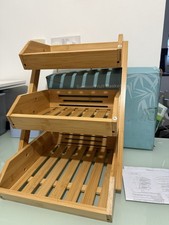 2/3-Tier Bamboo Kitchen Fruit & Veg Rack Holder Wooden Storage Stand
