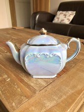 Vintage Blue Pearl Lustre Sadler Cube Teapot Smaller Size