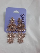 Claires Accessories Rose Gold Rhinestone Long Dangle Stud Earrings CL7241