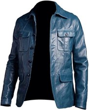 Men's Blue Leather Jacket Soft