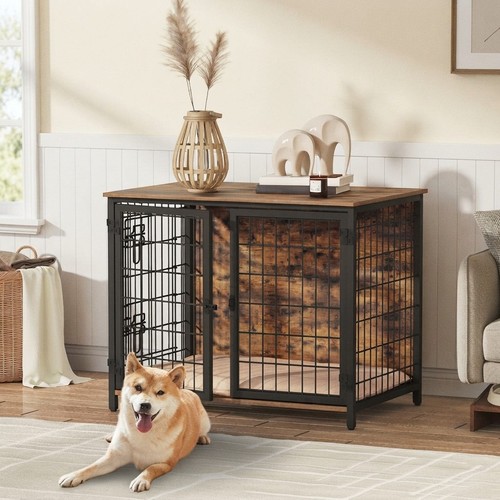Rustic brown dog crate with - crate,